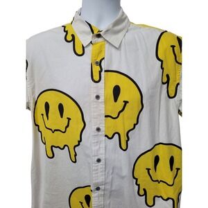 Cornerstore Bodega Camp Shirt Mens L Happy Face Mushroom Yellow White